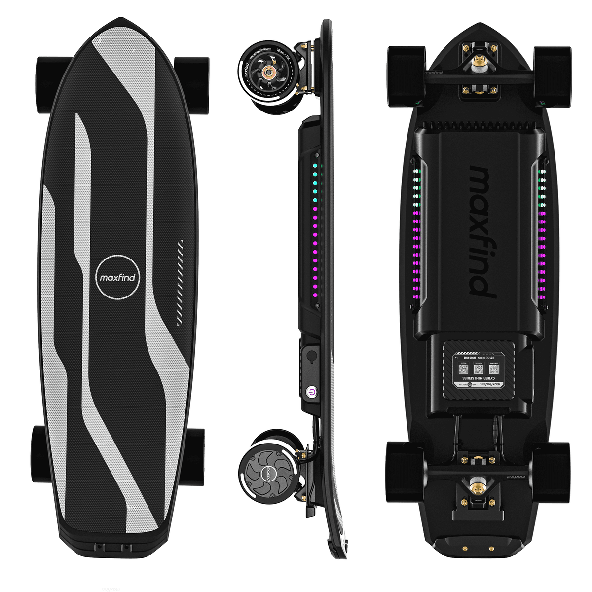 Maxfind Cyber Mini Electric Skateboard with Remote, 32.8", Dual Hub Motors, 24 mph, 15 Miles, App Control