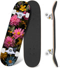 Dark Floral Wildflower Pink Yellow Blue Blooms 31" x 8" Complete Skateboard, 7-Ply Canadian Maple Double Kick Trick Board for Kids and Beginners Adult Gifts