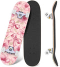 Delicate Pink Floral Ribbon Design 31" x 8" Complete Skateboard, 7-Ply Canadian Maple Double Kick Trick Board for Kids and Beginners Adult Gifts