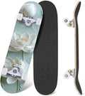 Delicate White Lotus Flowers Leaves Soft Blue 31" x 8" Complete Skateboard, 7-Ply Canadian Maple Double Kick Trick Board for Kids and Beginners Adult Gifts