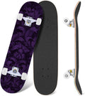 Elegant Purple Damask 31" x 8" Complete Skateboard, 7-Ply Canadian Maple Double Kick Trick Board for Kids and Beginners Adult Gifts