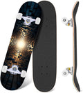 Glowing Futuristic Cubic Tunnel Metallic Tiles Bright Light 31" x 8" Complete Skateboard, 7-Ply Canadian Maple Double Kick Trick Board for Kids and Beginners Adult Gifts