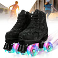 JieC Roller Skates, Adjustable Roller Skates with Glowing Wheels, for Girls, Teenagers, Black (Women‘s 9.5 / Men‘s 8.5)