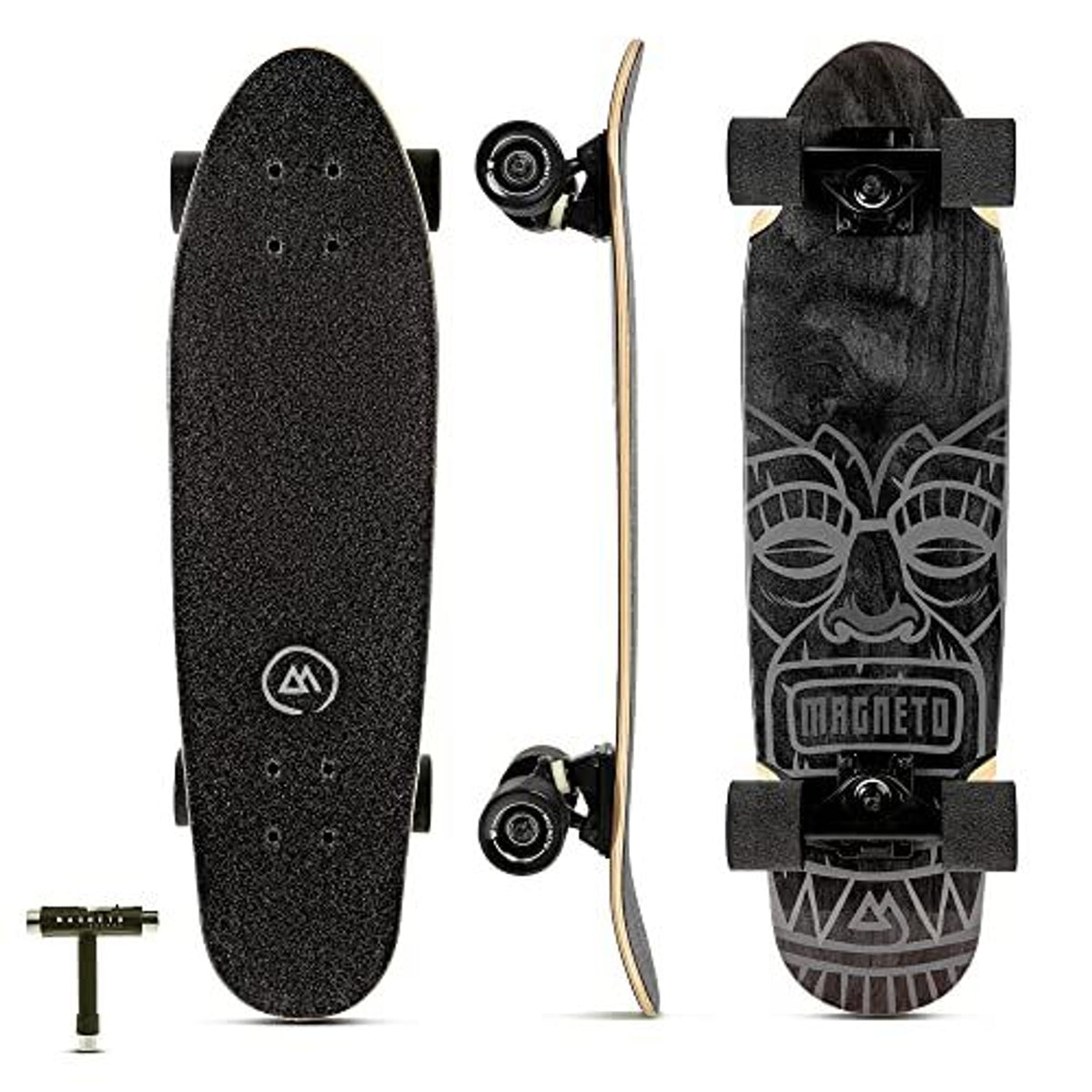 Magneto Cruiser Skateboard - Portable Adult Cruiser Board & Double Kicktail Deck - Kids 6-8 Skateboard with Tiki Style - 27.5 x 7.5 in Deck, 7-Ply Canadian Maple