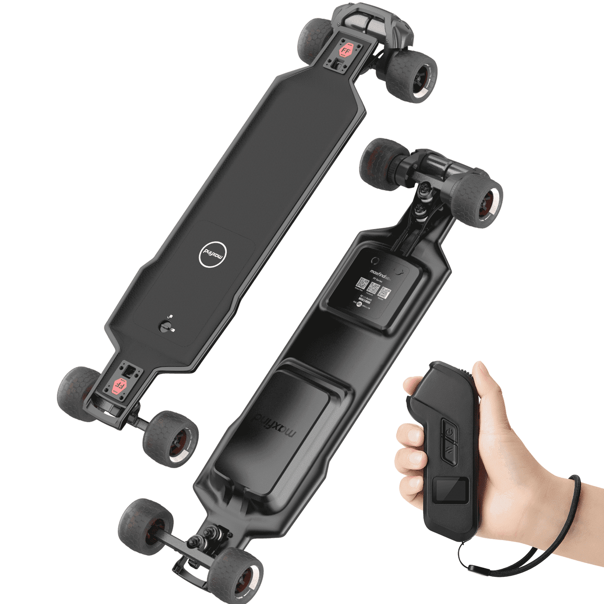 MAXFIND FF Belt Electric Skateboard for Adults, 25 Mile Electric Longboard with Remote, Fast Swap Battery, Black