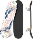 Modern Botanical Watercolor Pink Gold Mint Navy Leaves 31" x 8" Complete Skateboard, 7-Ply Canadian Maple Double Kick Trick Board for Kids and Beginners Adult Gifts