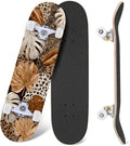 Monstera Leaves Leopard Print Seamless Earth Tones 31" x 8" Complete Skateboard, 7-Ply Canadian Maple Double Kick Trick Board for Kids and Beginners Adult Gifts