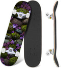 Moss Purple Flowers Rocky Ground 31" x 8" Complete Skateboard, 7-Ply Canadian Maple Double Kick Trick Board for Kids and Beginners Adult Gifts