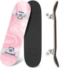 Pink Marble Fluid Abstract Design 31" x 8" Complete Skateboard, 7-Ply Canadian Maple Double Kick Trick Board for Kids and Beginners Adult Gifts