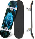 Rose Teal Rose Painting Turquoise Blue Flower Kitchen Decor 31" x 8" Complete Skateboard, 7-Ply Canadian Maple Double Kick Trick Board for Kids and Beginners Adult Gifts