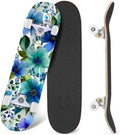 Watercolor Botanical Blue Green Leaves Flowers 31" x 8" Complete Skateboard, 7-Ply Canadian Maple Double Kick Trick Board for Kids and Beginners Adult Gifts