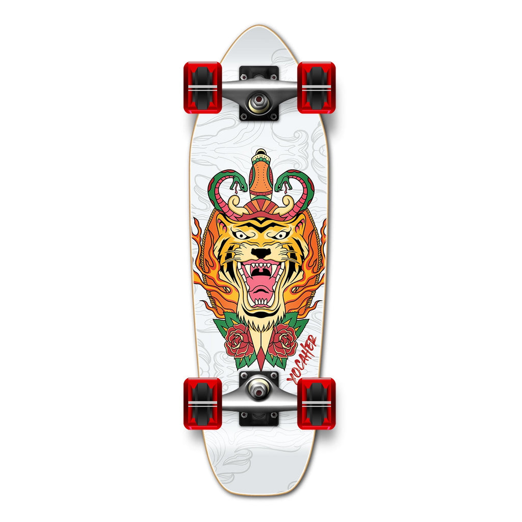 Yocaher Complete Mini Cruiser Graphic Longborad skateboard 27“ x 8" - Flaming Tiger