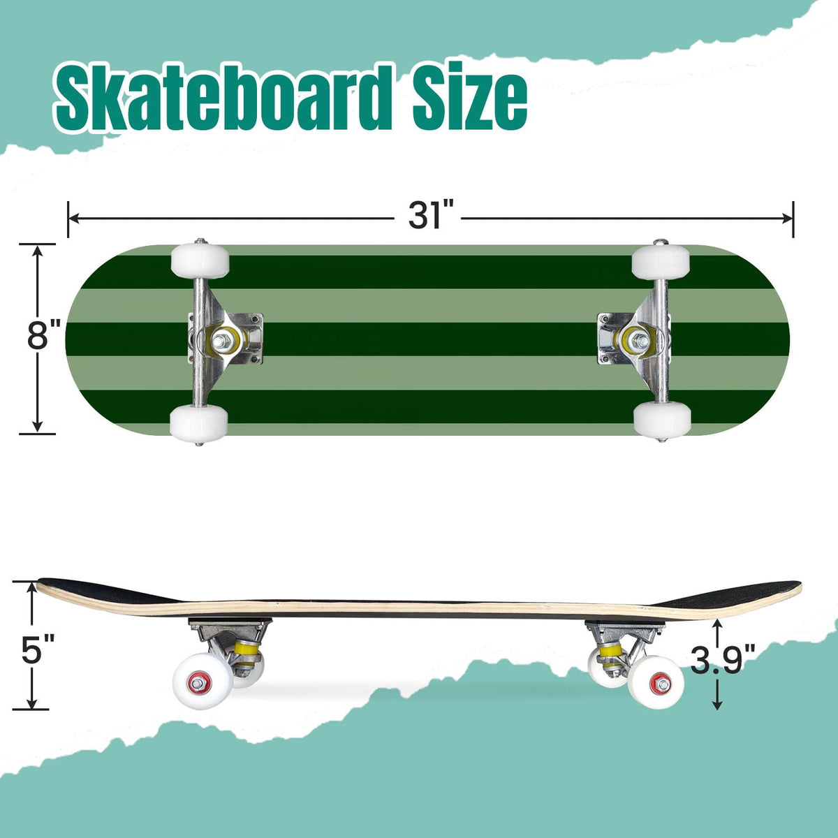 Yellow White Vertical Striped Soft Gradient Lines Minimalist Design 31" x 8" Complete Skateboard, 7-Ply Canadian Maple Double Kick Trick Board for Kids and Beginners Adult Gifts