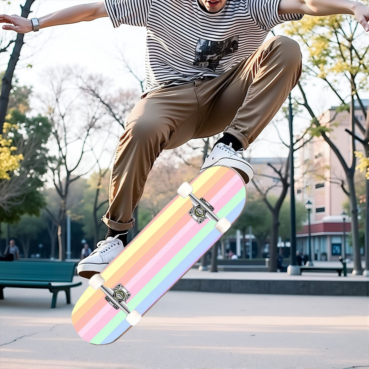 31"x8" Complete Skateboards for Beginners,Watercolor Watermelon Slices Pink Striped Double Kick 7 Ply Canadian Maple Deck Skateboard with Wheels, Gifts for Kids Teens