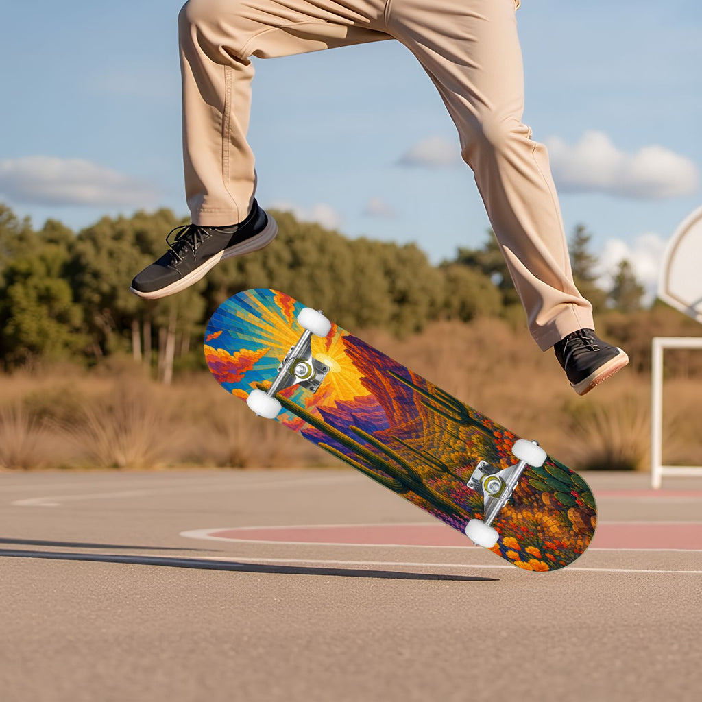 3D Nude Visual Effect Yellowish Brown Layered Chrysanthemum 31" x 8" Complete Skateboard, 7-Ply Canadian Maple Double Kick Trick Board for Kids and Beginners Adult Gifts
