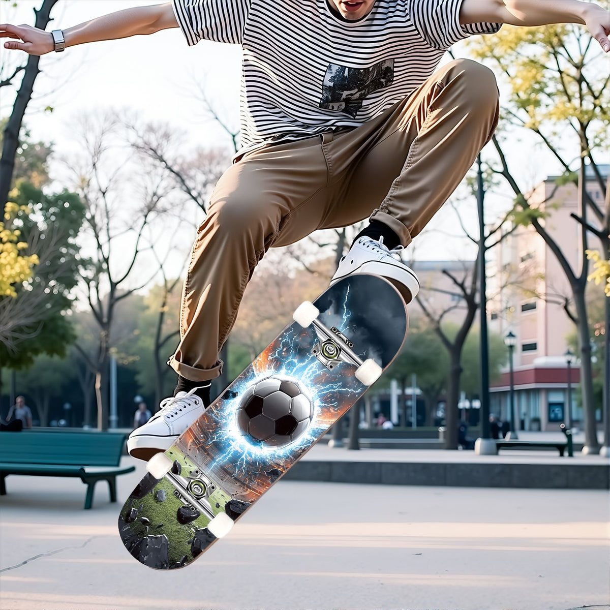 31"x8" Complete Skateboards for Beginners,baseball stadium giant baseballs sunset sky Double Kick 7 Ply Canadian Maple Deck Skateboard with Wheels, Gifts for Kids Teens