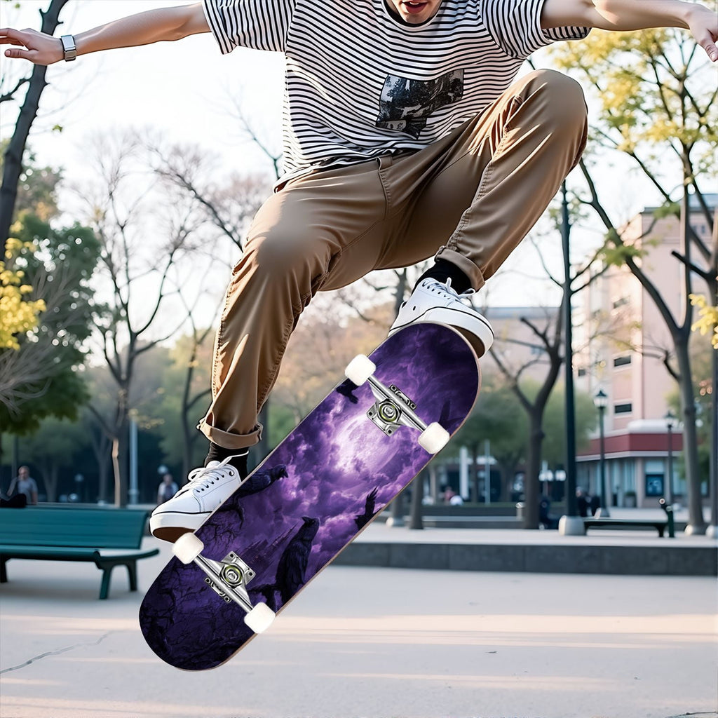 31"x8" Complete Skateboards for Beginners, Romantic Skeletons Blooming Roses Dark Academia Double Kick 7 Ply Canadian Maple Deck Skateboard with Wheels, Gifts for Kids Teens