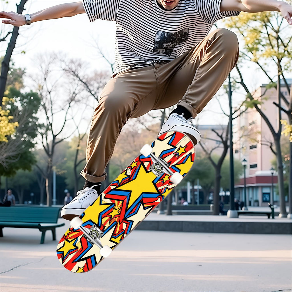 Complete Skateboard Colorful Heart Swirls 31 Inch 7-Ply Maple Skateboard with PU Wheels and Aluminum Trucks, Ready-to-Ride Skateboard for Beginners, Teens and Adults