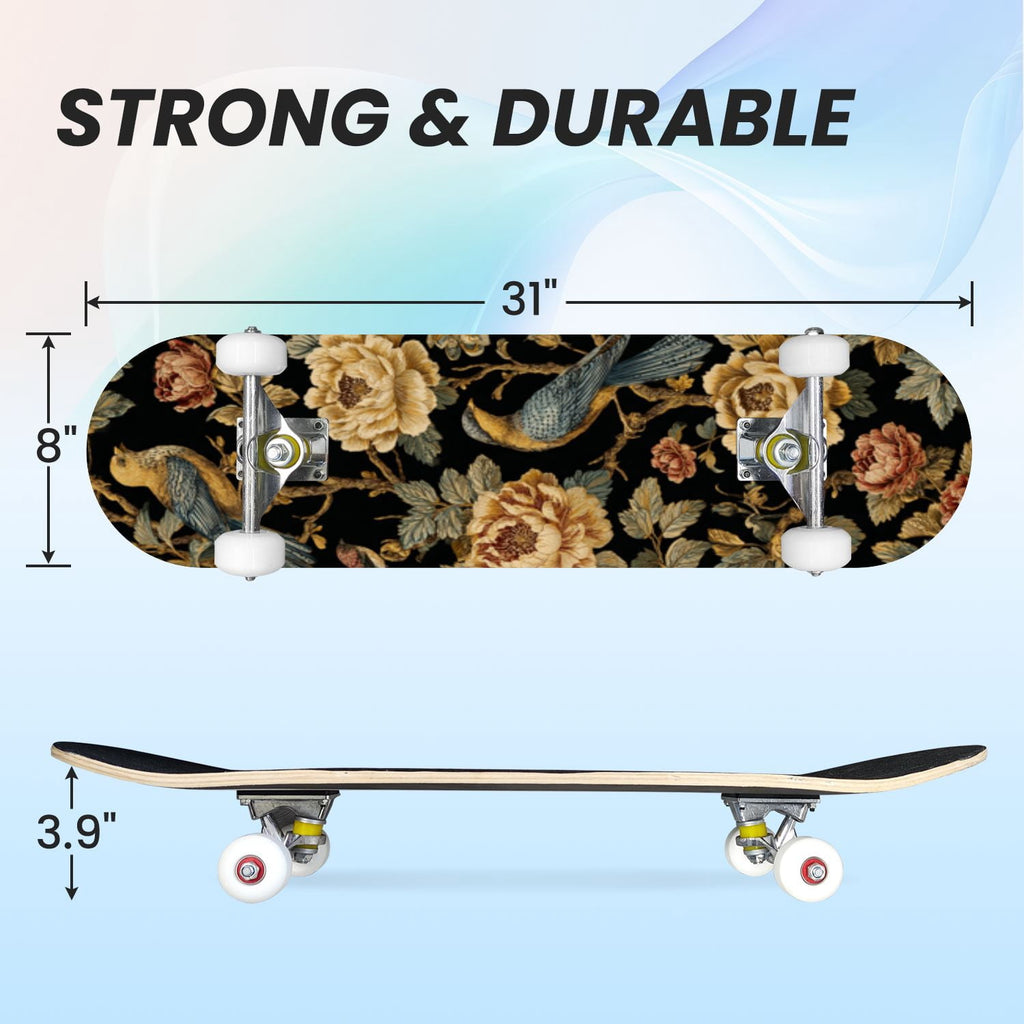 31"x8" Complete Skateboards for Beginners,Cartoon Hand Drawn Ice Cream Doodles Seamless Cones Cupcakes Double Kick 7 Ply Canadian Maple Deck Skateboard with Wheels, Gifts for Kids Teens