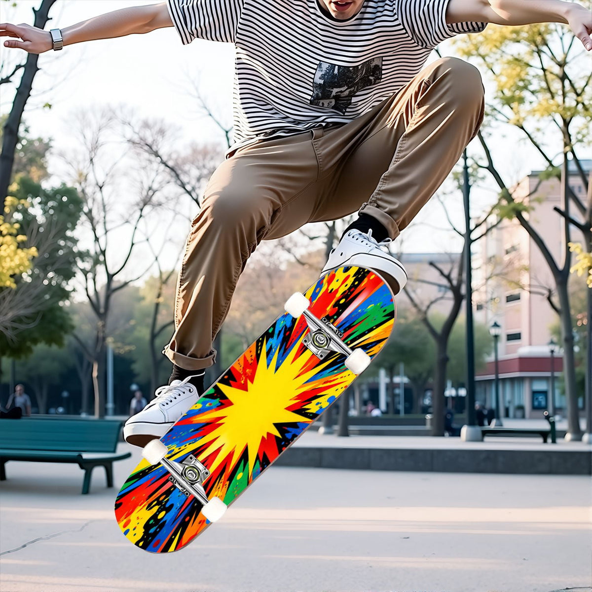 Complete Skateboard Vibrant Swirling Abstract 31 Inch 7-Ply Maple Skateboard with PU Wheels and Aluminum Trucks, Ready-to-Ride Skateboard for Beginners, Teens and Adults