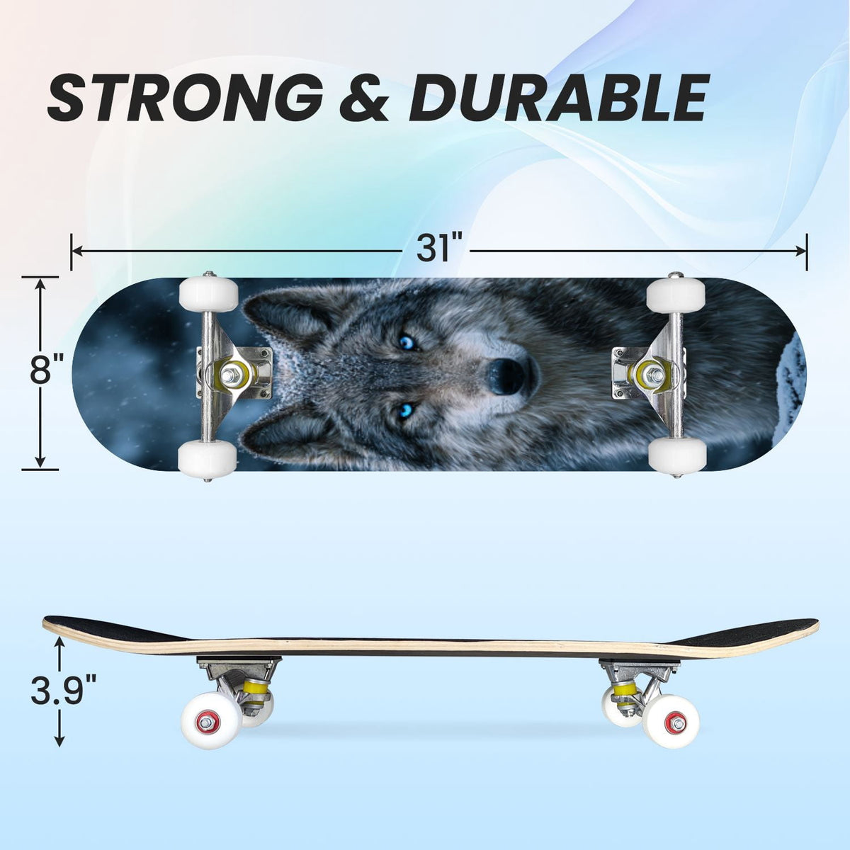 31"x8" Complete Skateboards for Beginners, Blue Deep Sea Sailing Ship Octopus Lighthouse Clouds Ocean Double Kick 7 Ply Canadian Maple Deck Skateboard with Wheels, Gifts for Kids Teens