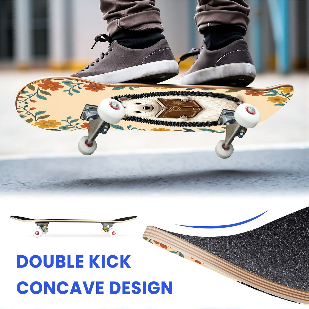 31"x8" Complete Skateboards for Beginners, Idyllic Tropical Beach Turquoise Water Golden Sand Shoreline Double Kick 7 Ply Canadian Maple Deck Skateboard with Wheels, Gifts for Kids Teens