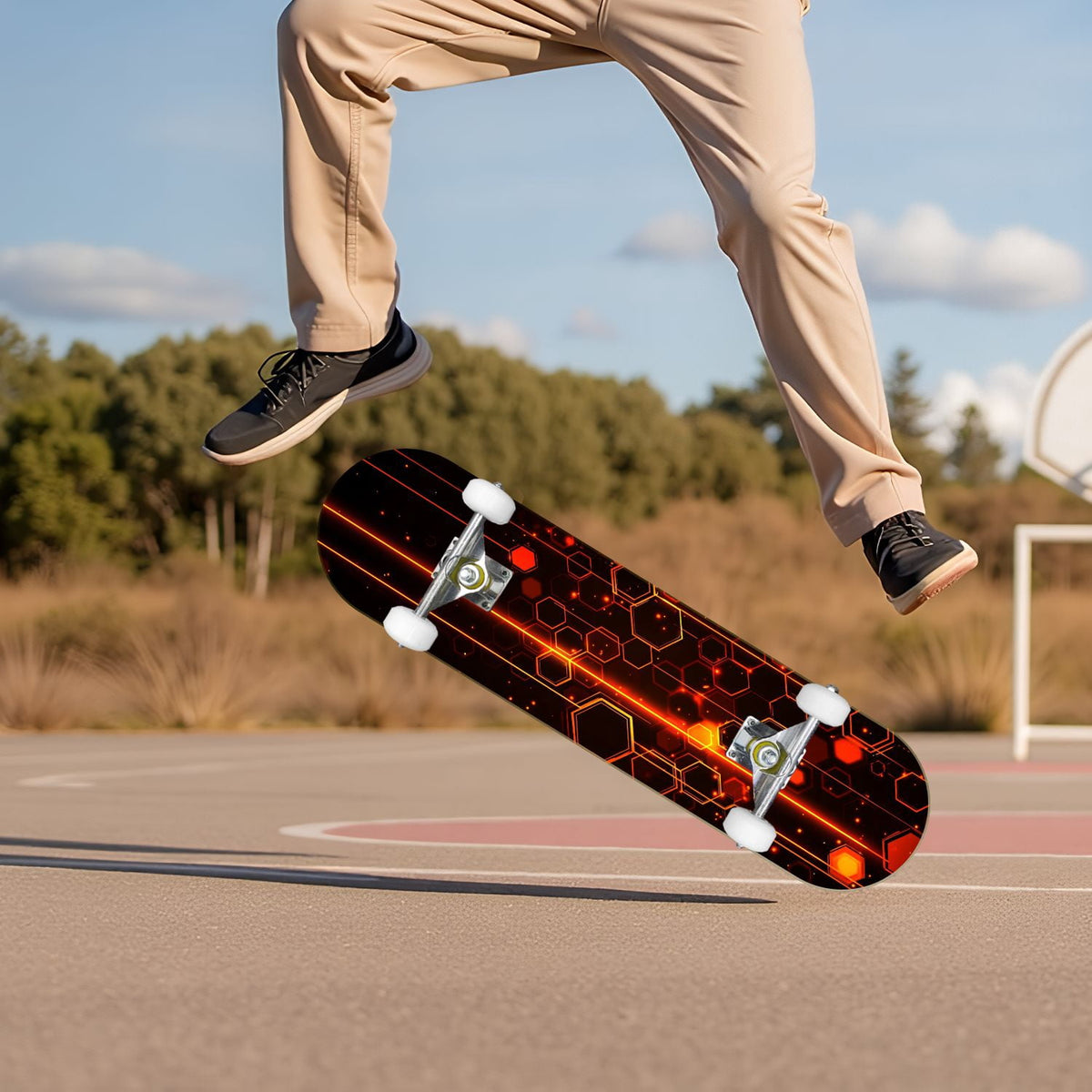 Glowing Futuristic Cubic Tunnel Metallic Tiles Bright Light 31" x 8" Complete Skateboard, 7-Ply Canadian Maple Double Kick Trick Board for Kids and Beginners Adult Gifts