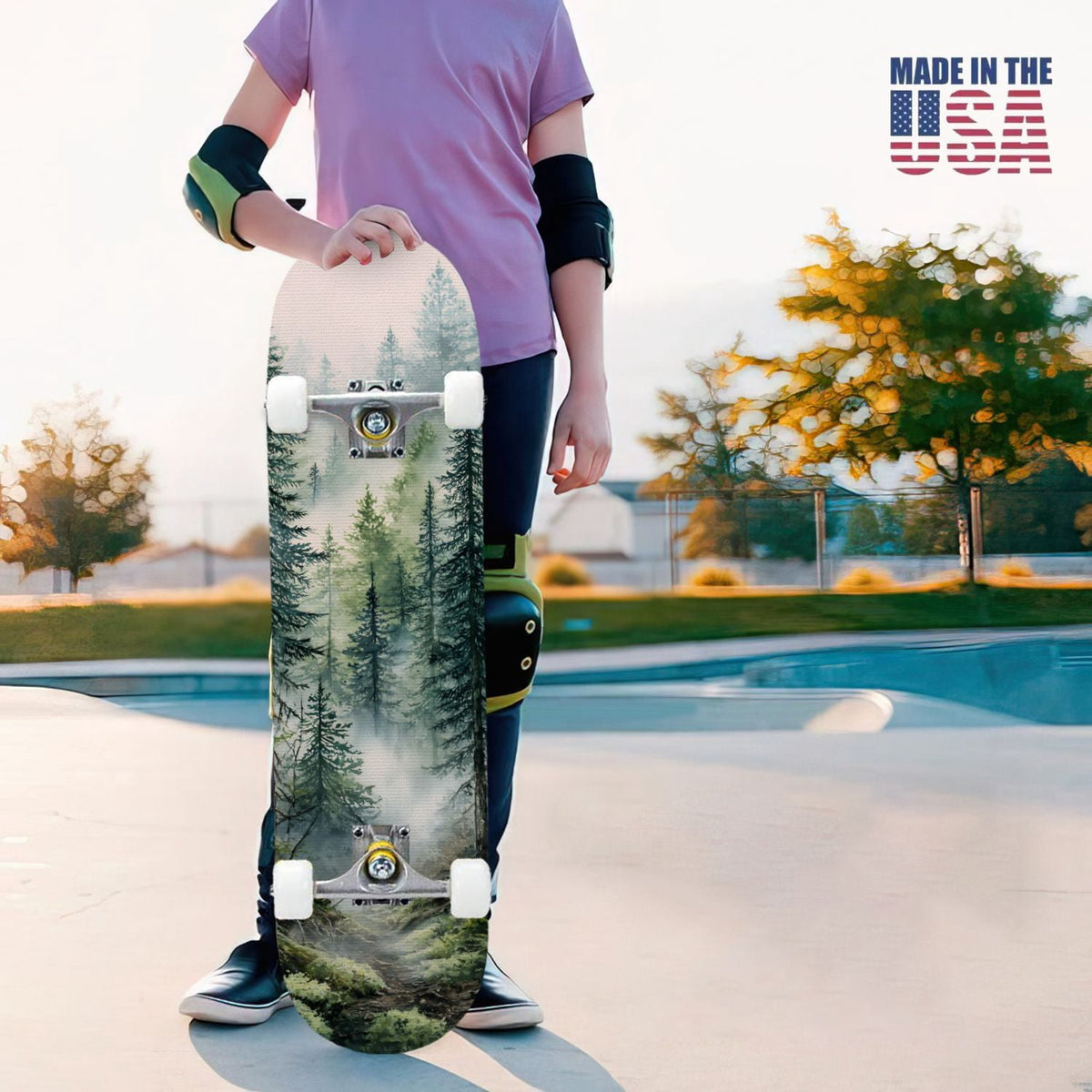 31"x8" Complete Skateboards for Beginners, Blue Deep Sea Sailing Ship Octopus Lighthouse Clouds Ocean Double Kick 7 Ply Canadian Maple Deck Skateboard with Wheels, Gifts for Kids Teens