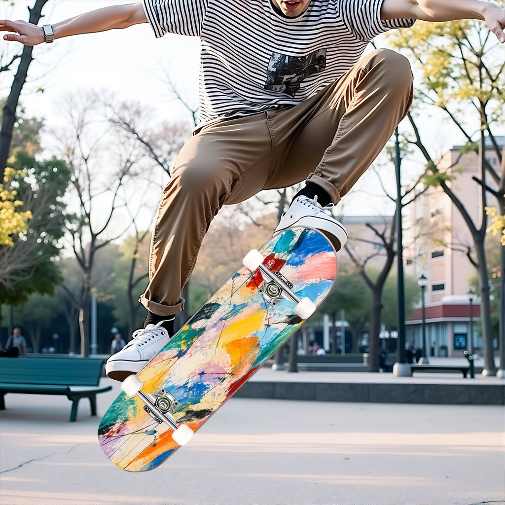 Complete Skateboard Colorful Splash Art Headphones 31 Inch 7-Ply Maple Skateboard with PU Wheels and Aluminum Trucks, Ready-to-Ride Skateboard for Beginners, Teens and Adults