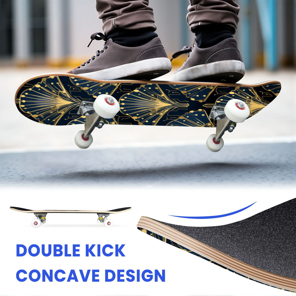 31"x8" Complete Skateboards for Beginners, Vintage Forest Woodland Large Trees Leaves River Cottage Double Kick 7 Ply Canadian Maple Deck Skateboard with Wheels, Gifts for Kids Teens