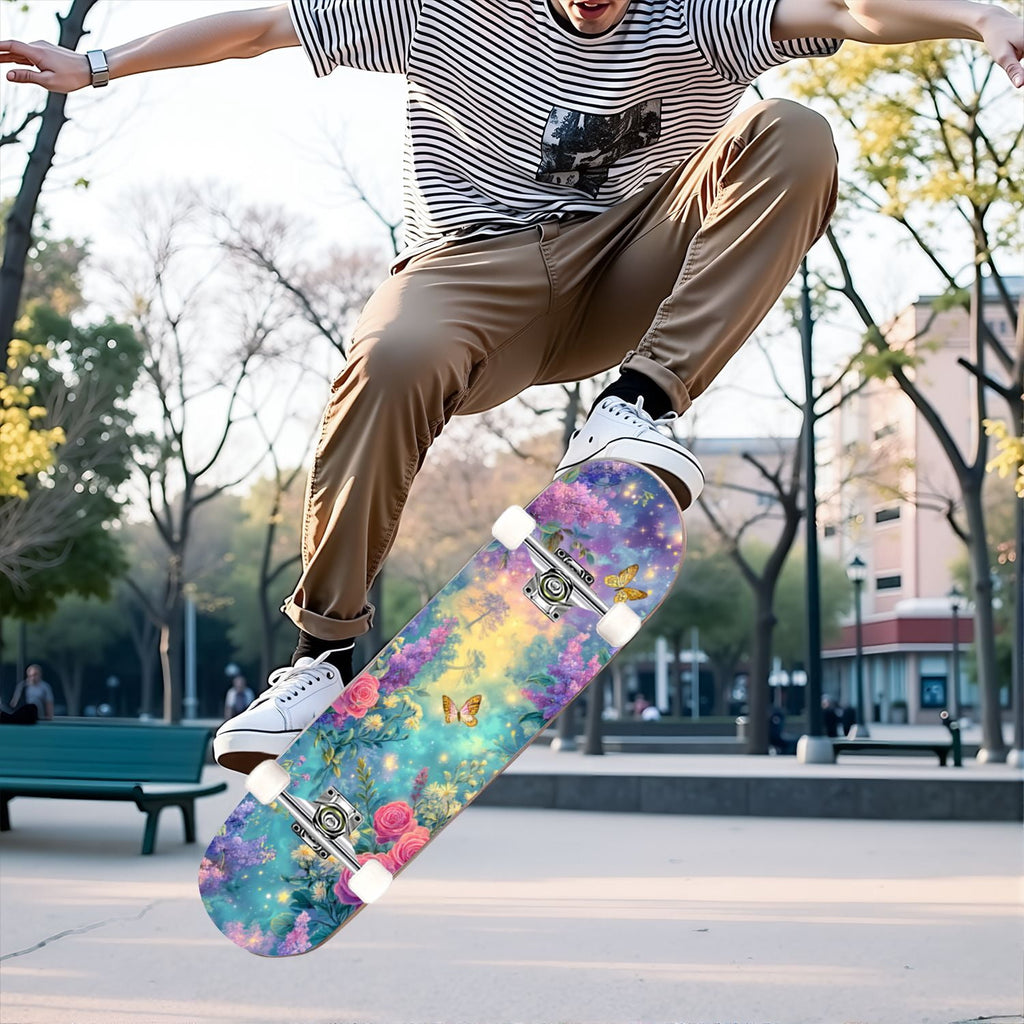 31"x8" Complete Skateboards for Beginners,Barn Windmill Artwork Rustic Barn Wood Farm Windmill Double Kick 7 Ply Canadian Maple Deck Skateboard with Wheels, Gifts for Kids Teens