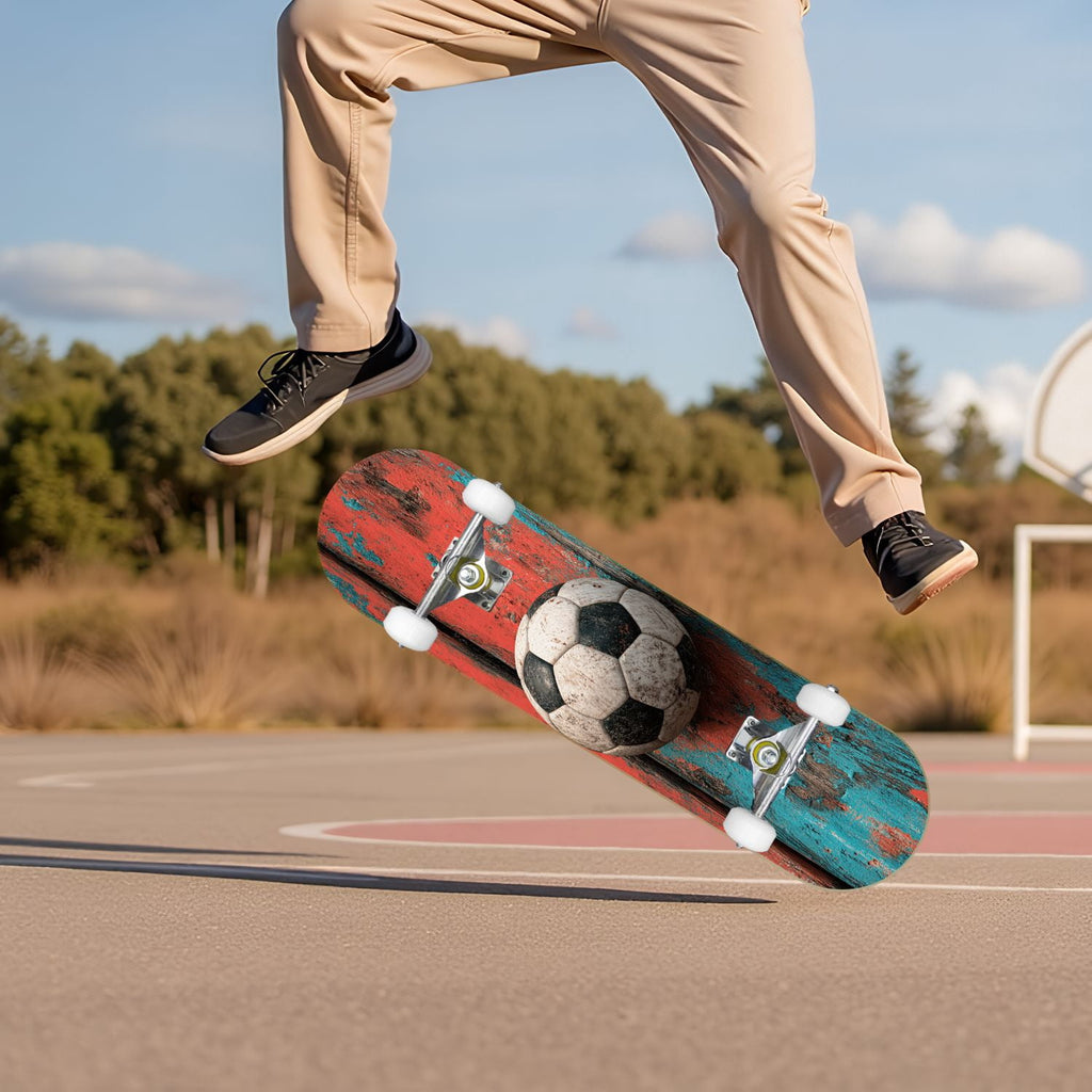 Dynamic Soccer Ball Explosion Energy Effects Stadium 31" x 8" Complete Skateboard, 7-Ply Canadian Maple Double Kick Trick Board for Kids and Beginners Adult Gifts