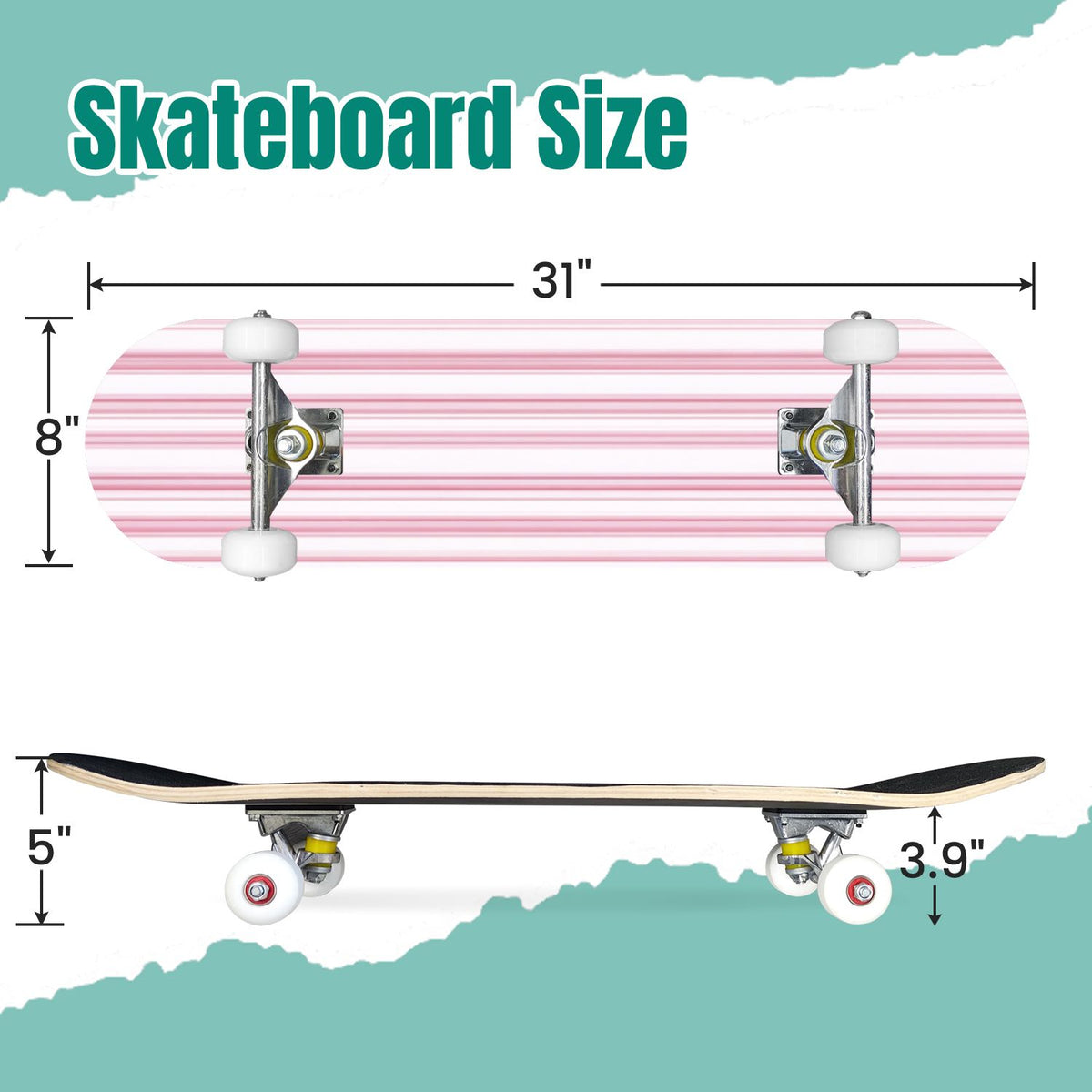 Buffalo Tan Grass Illustrations 31" x 8" Complete Skateboard, 7-Ply Canadian Maple Double Kick Trick Board for Kids and Beginners Adult Gifts