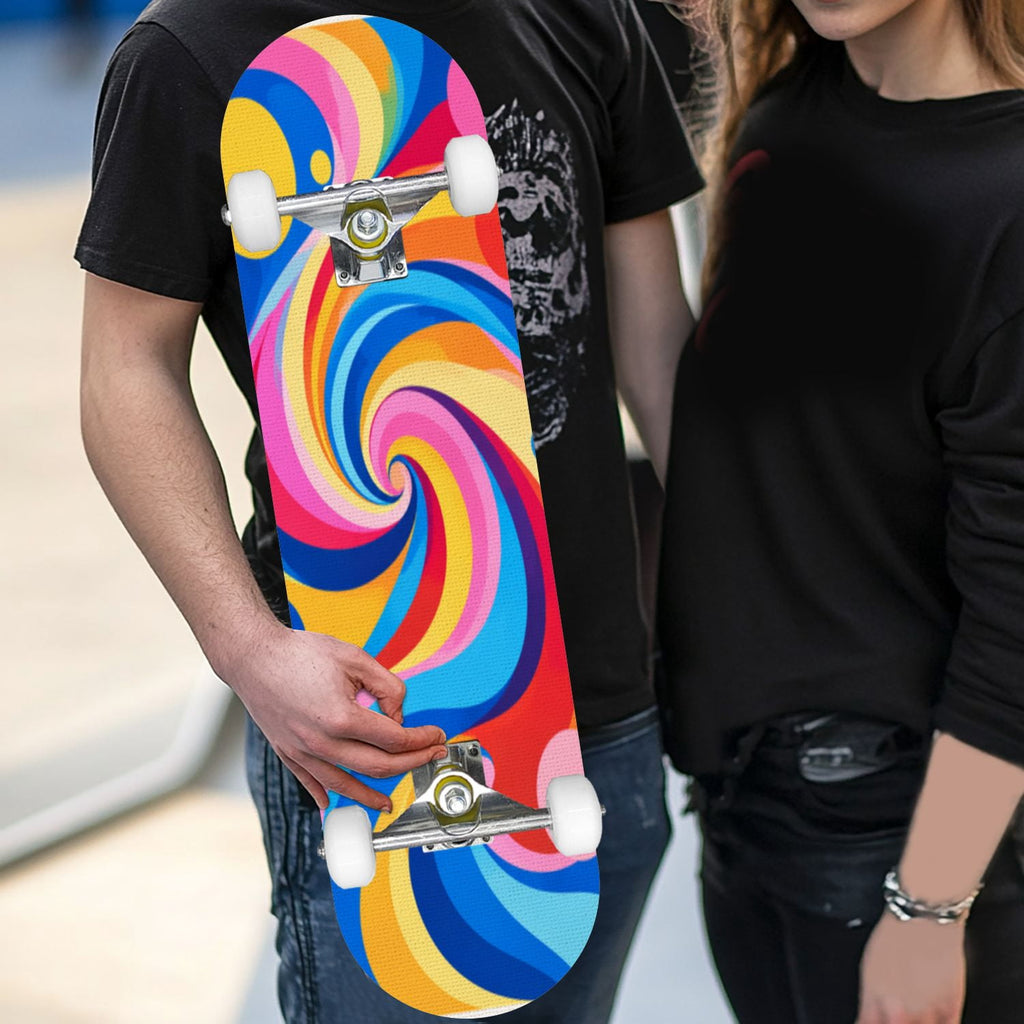 Complete Skateboard Vibrant Swirling Abstract 31 Inch 7-Ply Maple Skateboard with PU Wheels and Aluminum Trucks, Ready-to-Ride Skateboard for Beginners, Teens and Adults