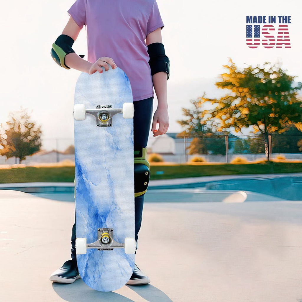 31"x8" Complete Skateboards for Beginners,Elegant White Blue Flowers Soft Petals Dreamy Artistic Double Kick 7 Ply Canadian Maple Deck Skateboard with Wheels, Gifts for Kids Teens