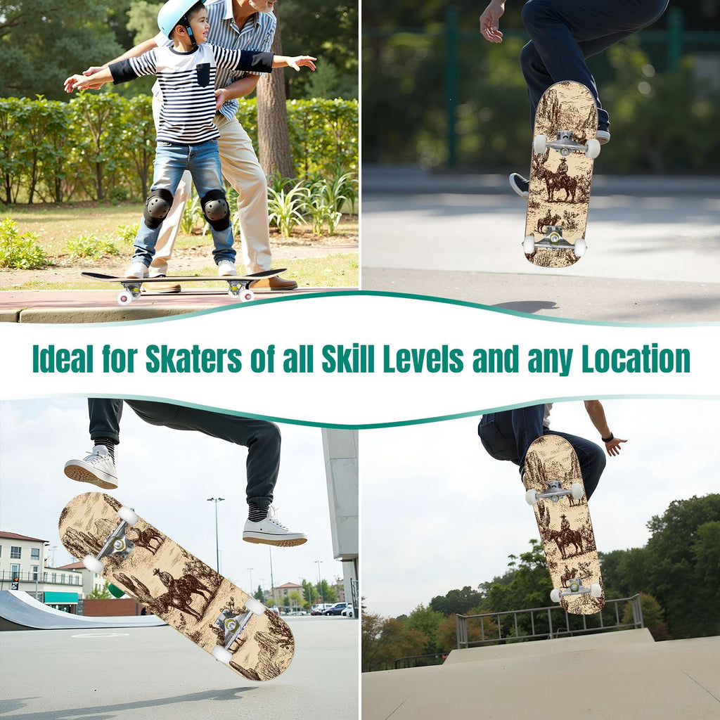 31"x8" Complete Skateboards for Beginners, Turquoise Flowers Teal Daisy Flower Butterfly Blue Romantic Double Kick 7 Ply Canadian Maple Deck Skateboard with Wheels, Gifts for Kids Teens