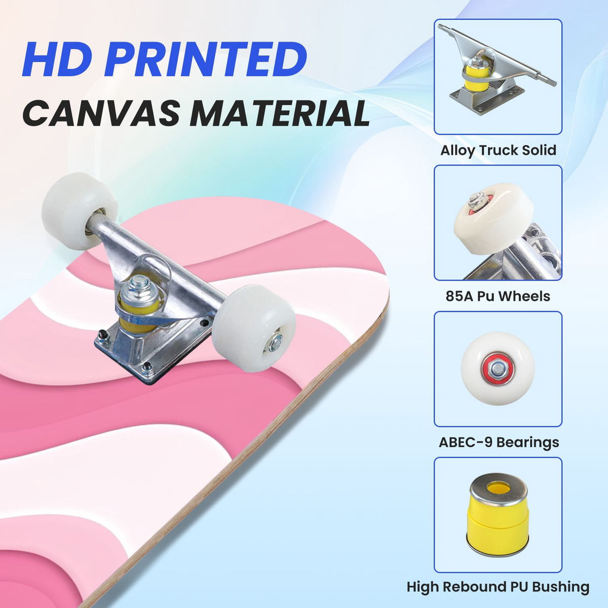 31"x8" Complete Skateboards for Beginners, Cherry Blossom Red Cherry Seamless Pink Botanical Double Kick 7 Ply Canadian Maple Deck Skateboard with Wheels, Gifts for Girls Teens