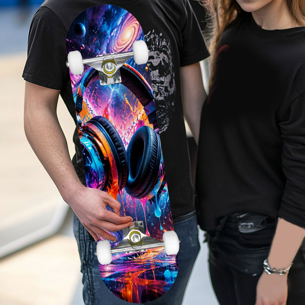 Complete Skateboard Colorful Splash Art Headphones 31 Inch 7-Ply Maple Skateboard with PU Wheels and Aluminum Trucks, Ready-to-Ride Skateboard for Beginners, Teens and Adults