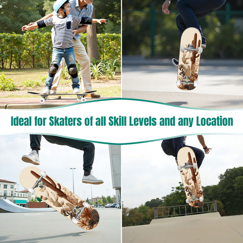 Seashells Starfish Sandy Beach Soft Lighting 31" x 8" Complete Skateboard, 7-Ply Canadian Maple Double Kick Trick Board for Kids and Beginners Adult Gifts