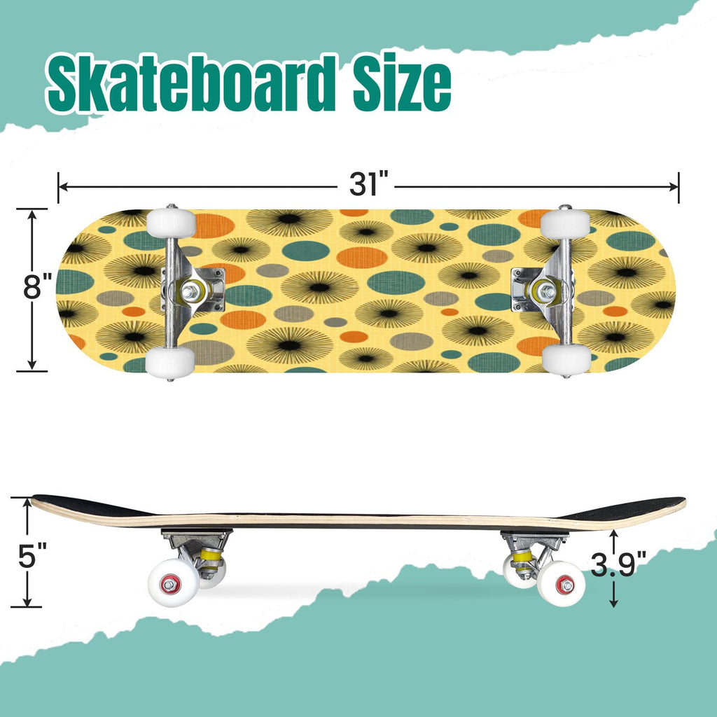 Rose Teal Rose Painting Turquoise Blue Flower Kitchen Decor 31" x 8" Complete Skateboard, 7-Ply Canadian Maple Double Kick Trick Board for Kids and Beginners Adult Gifts