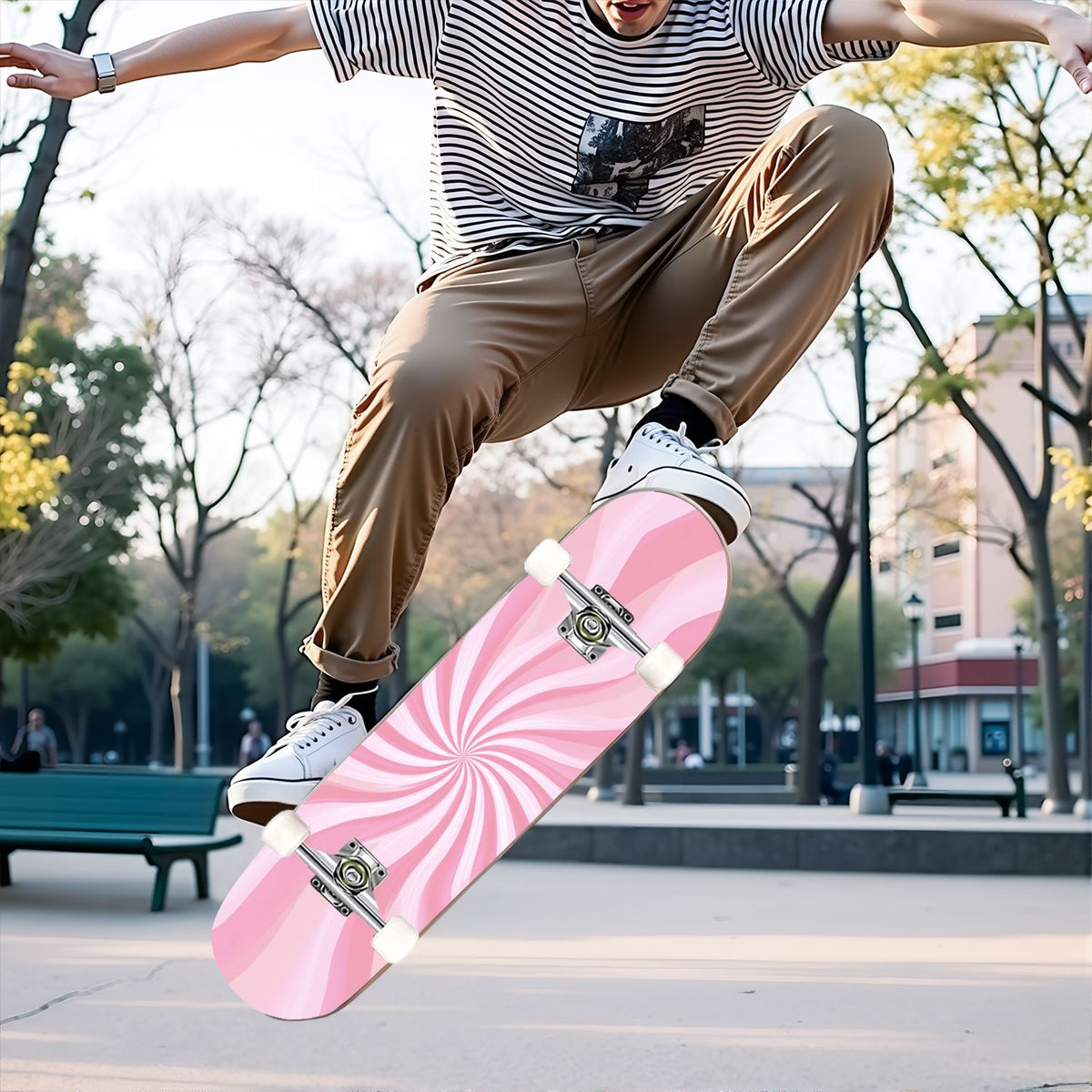 31"x8" Complete Skateboards for Beginners, Abstract Wavy Purple Beige Zebra Design Double Kick 7 Ply Canadian Maple Deck Skateboard with Wheels, Gifts for Kids Teens