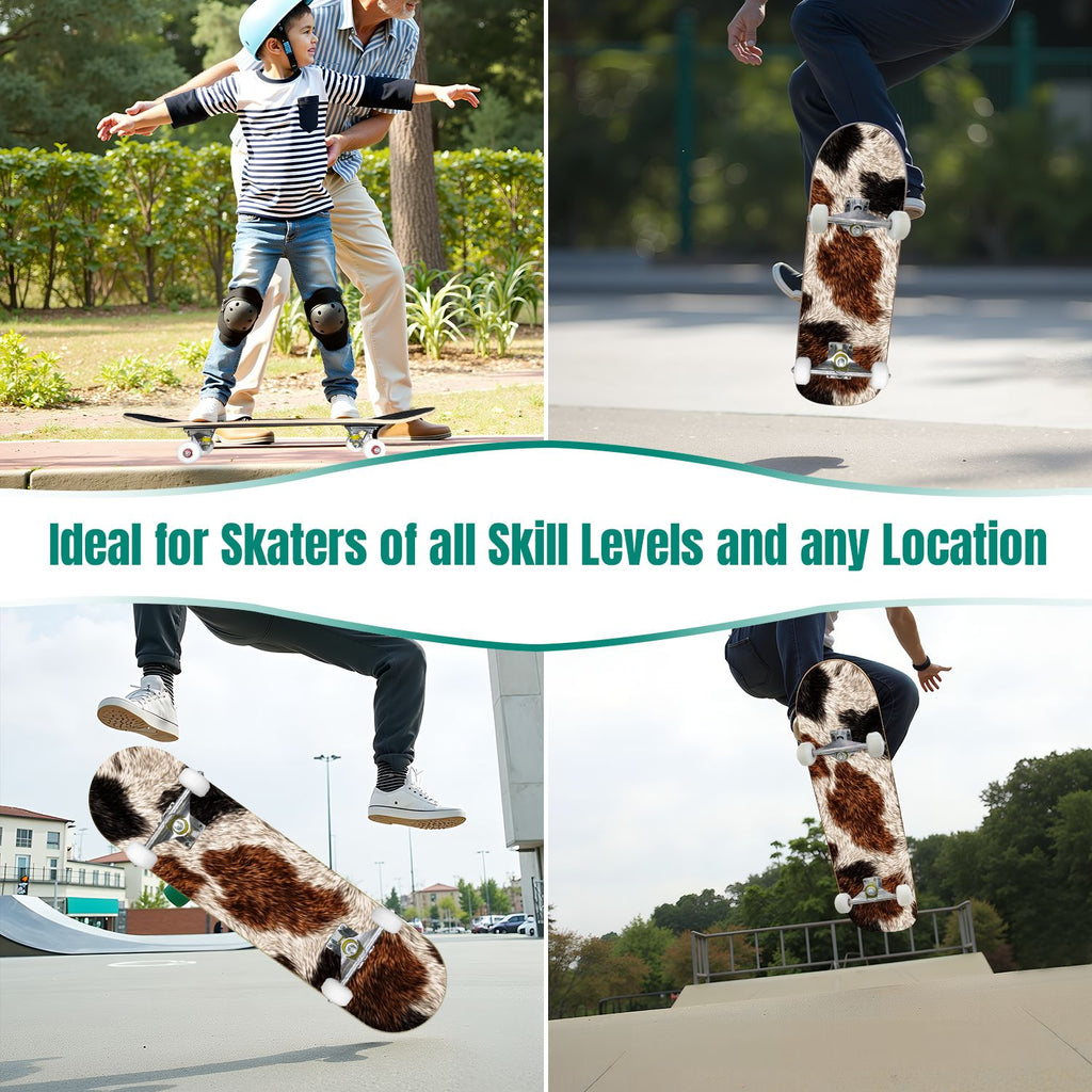 Western Cowboy Horses Desert Landscape 31" x 8" Complete Skateboard, 7-Ply Canadian Maple Double Kick Trick Board for Kids and Beginners Adult Gifts