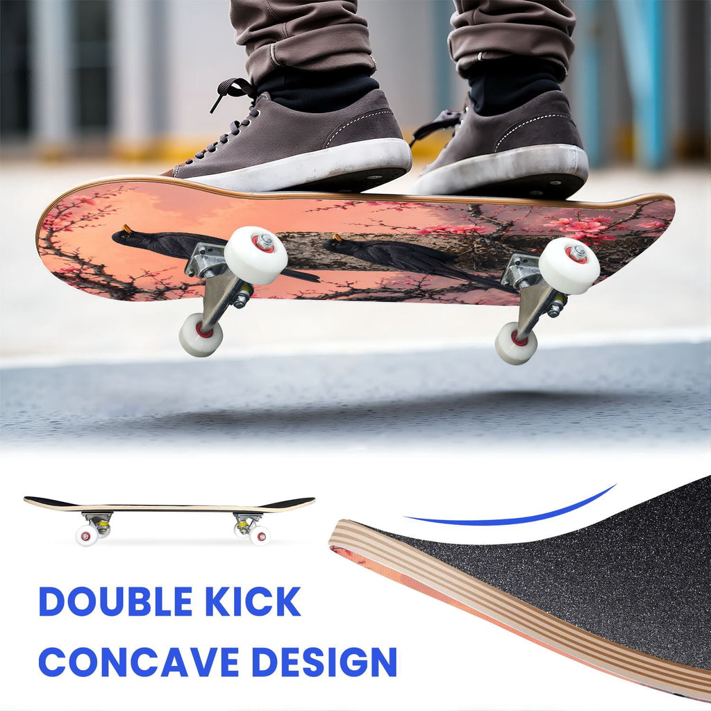 31"x8" Complete Skateboards for Beginners,Halloween Themed Pumpkins Witch Hats Spooky Double Kick 7 Ply Canadian Maple Deck Skateboard with Wheels, Gifts for Kids Teens