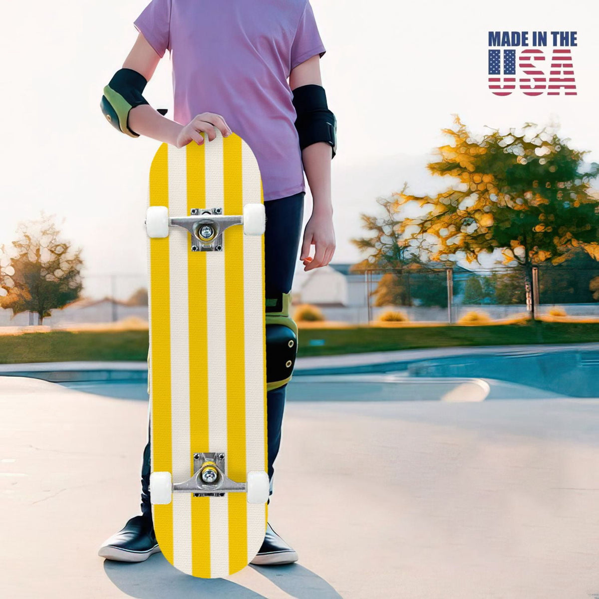 31"x8" Complete Skateboards for Beginners,Pink Cream Vertical Stripes Double Kick 7 Ply Canadian Maple Deck Skateboard with Wheels, Gifts for Kids Teens