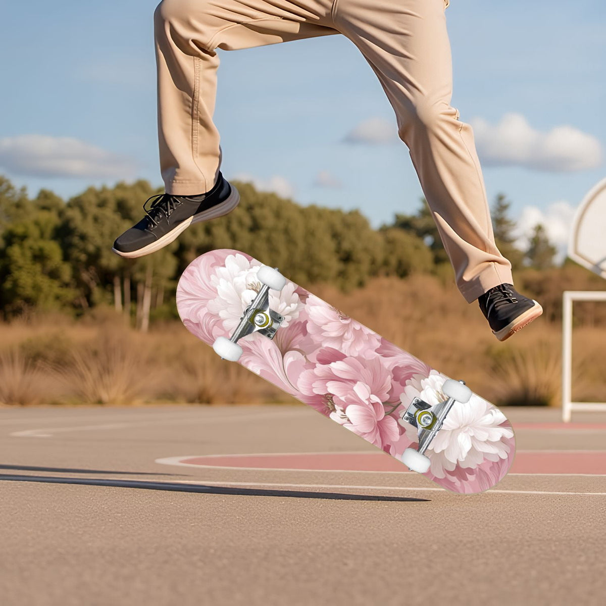 Dark Floral Wildflower Pink Yellow Blue Blooms 31" x 8" Complete Skateboard, 7-Ply Canadian Maple Double Kick Trick Board for Kids and Beginners Adult Gifts