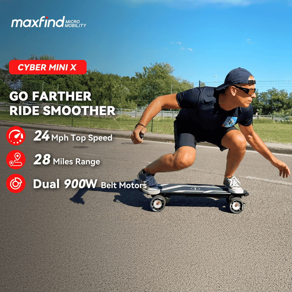 Maxfind Cyber Mini Electric Skateboard with Remote, 32.8", Dual Hub Motors, 24 mph, 15 Miles, App Control