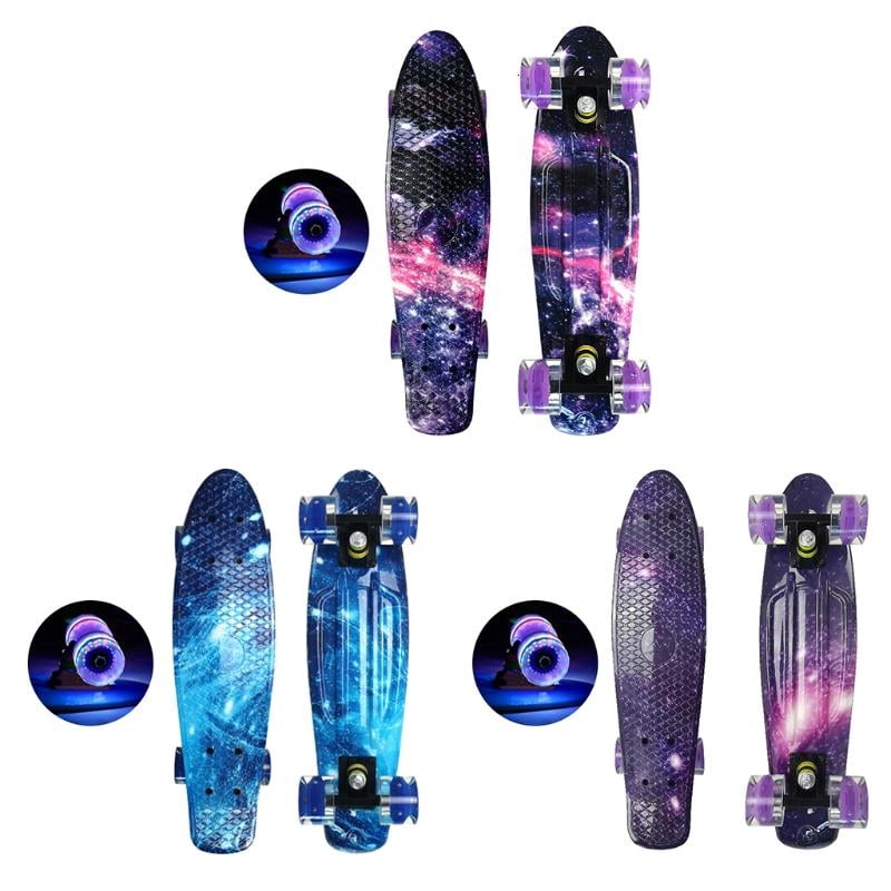 CEORPER 22inch Complete Mini Cruiser Skateboard Longboard Flashing Wheels Fish Skate Board for Adults Kids Teens