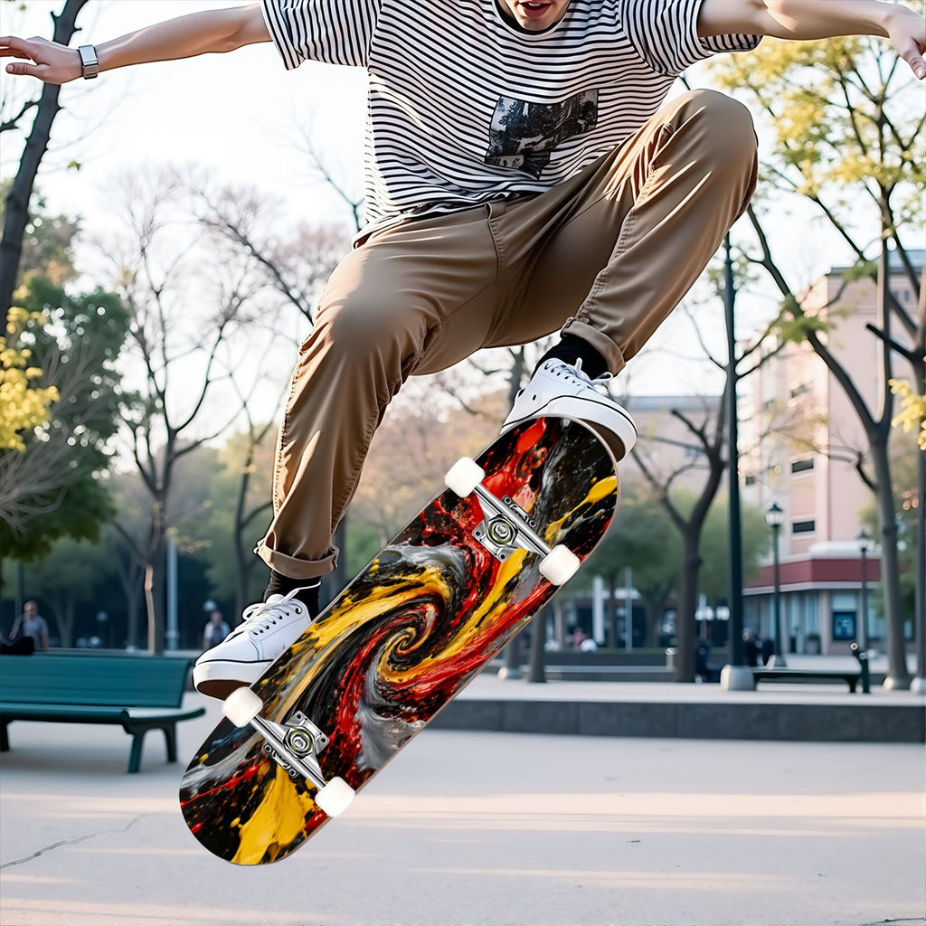 Complete Skateboard Vibrant Multicolored Abstract 31 Inch 7-Ply Maple Skateboard with PU Wheels and Aluminum Trucks, Ready-to-Ride Skateboard for Beginners, Teens and Adults