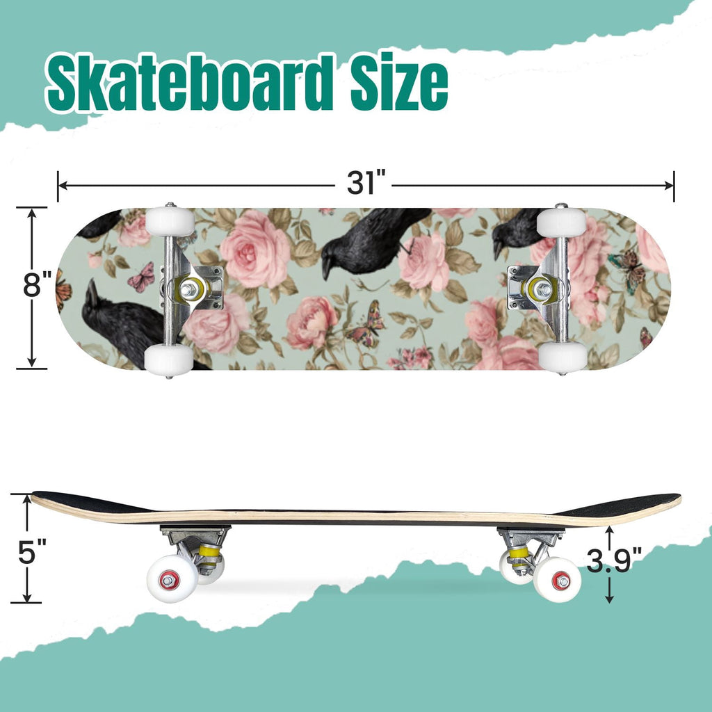 Vintage Botanical Lavender Candles Potion Bottles Green 31" x 8" Complete Skateboard, 7-Ply Canadian Maple Double Kick Trick Board for Kids and Beginners Adult Gifts