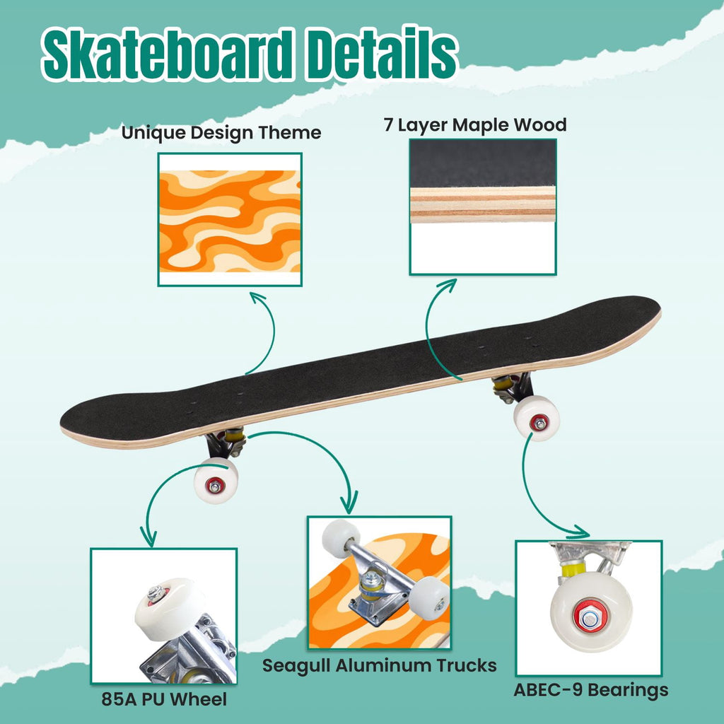 White Birch Tree Bark Natural Knots Horizontal Lines 31" x 8" Complete Skateboard, 7-Ply Canadian Maple Double Kick Trick Board for Kids and Beginners Adult Gifts
